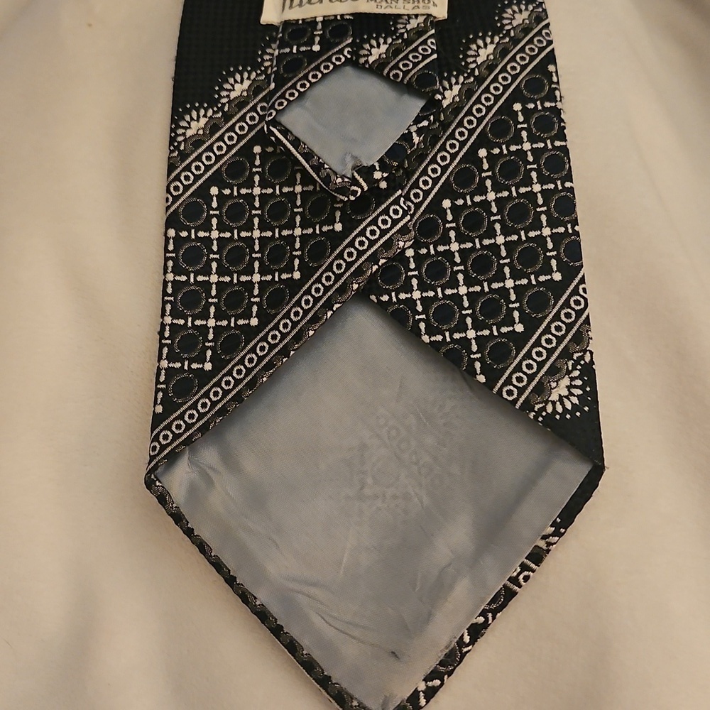 Vintage TITCHE'S Man Shop Dallas Navy Blue Patterned Men's Clip-on Tie - Picture 6 of 9